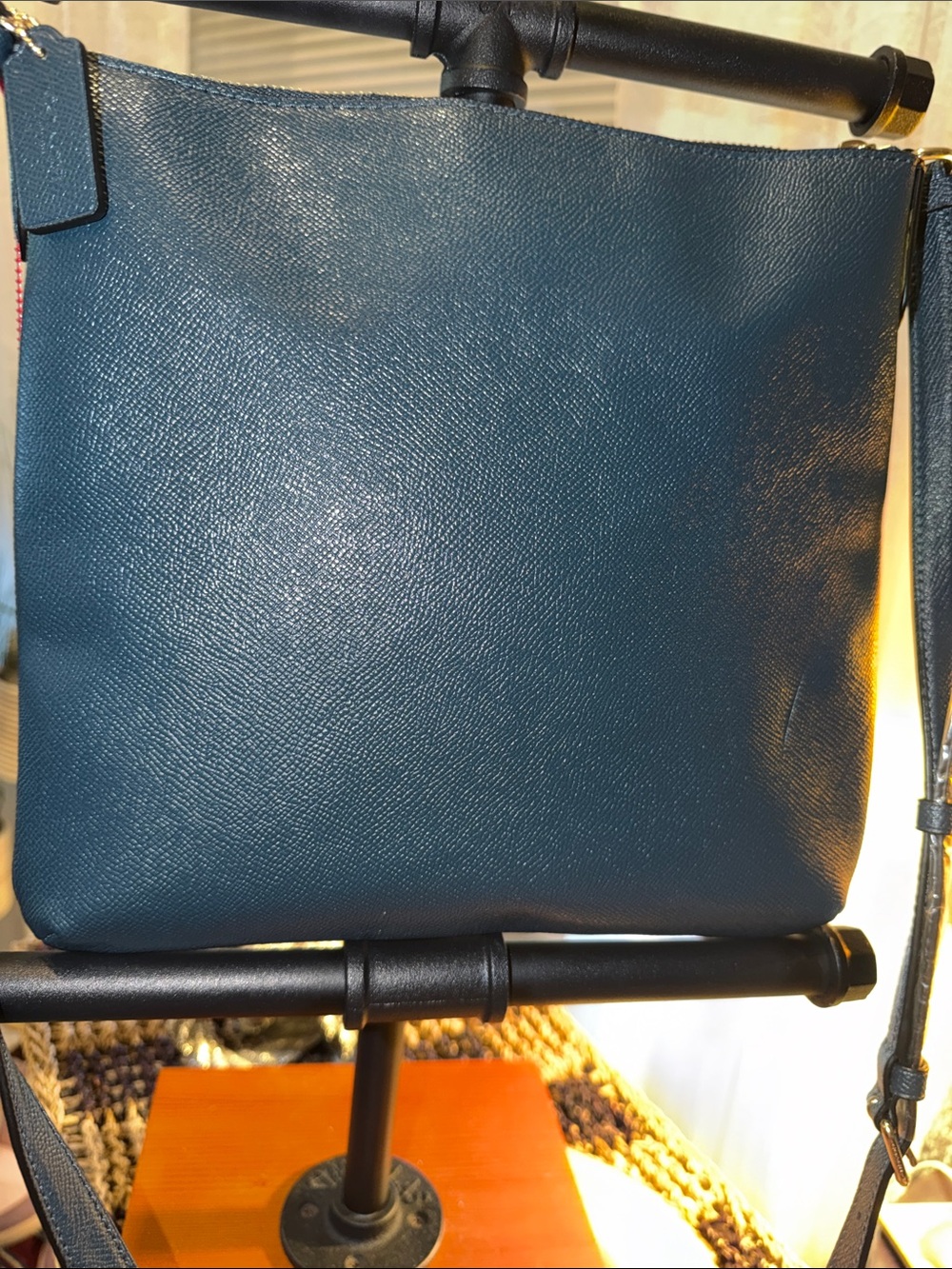 Coach Teal Blue Crossgrain Leather Crossbody File Bag C1556 New - Picture 4 of 11